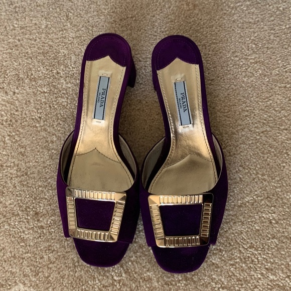 Prada Jeweled-Buckle Suede Mule Slide Sandal 36.5 - Picture 2 of 14
